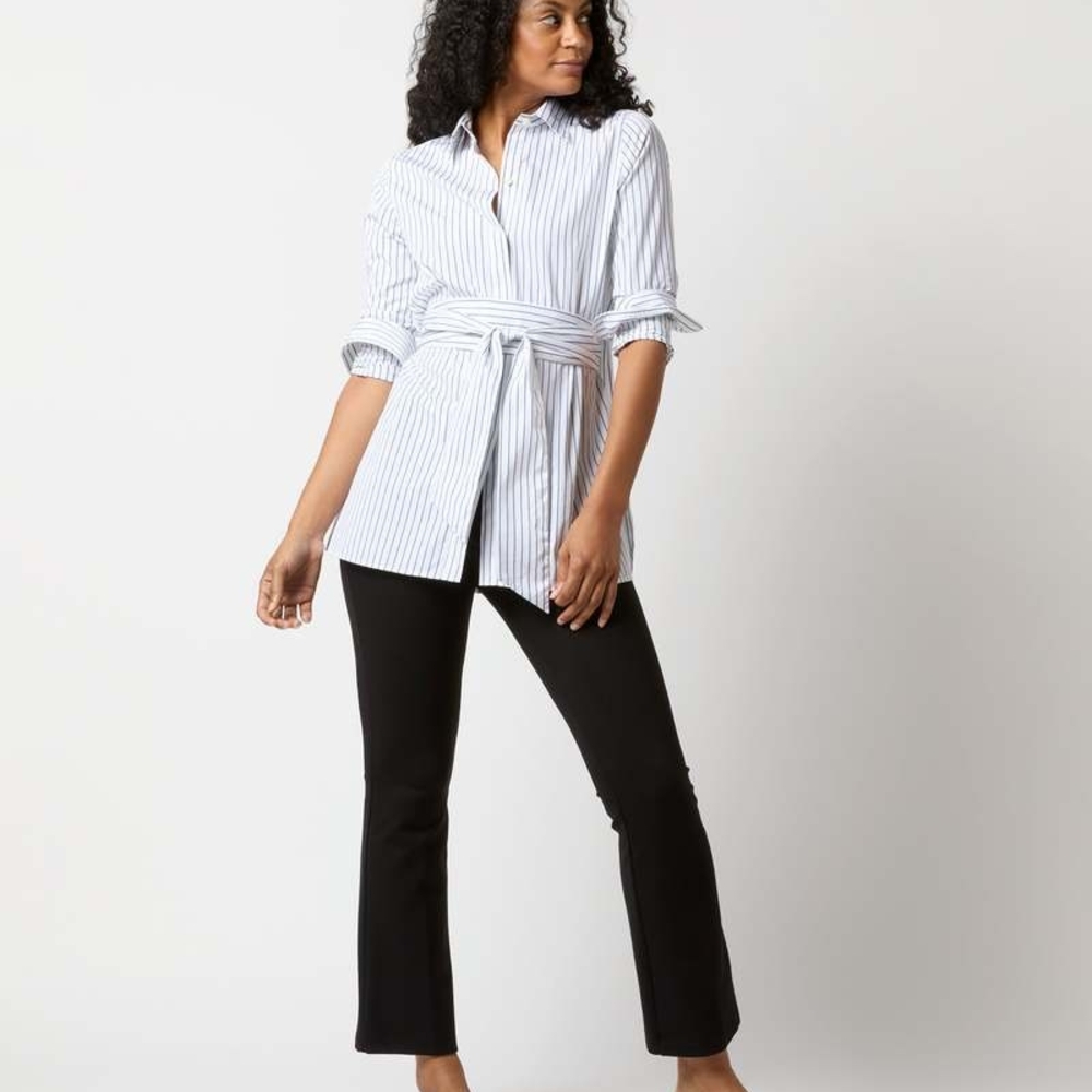 Gabrielle Tie Tunic In Blue Striped Poplin